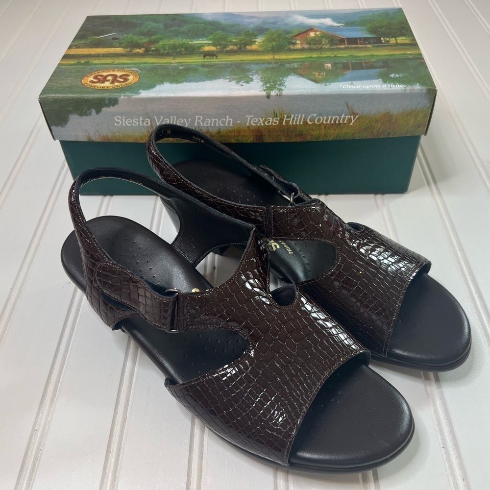 SAS Womens Suntimer Brown Croc Comfort Sandals Shoes Size 10M 801